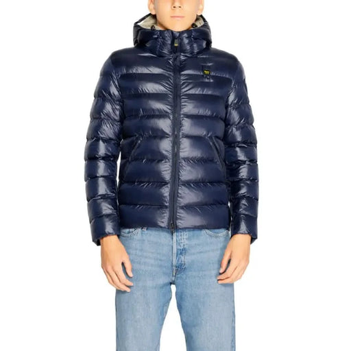 Navy blue puffy down jacket with hood and zipper from Blauer Men’s collection