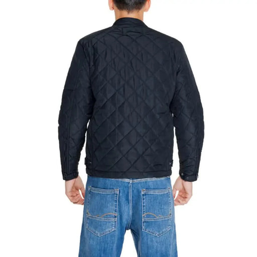 Navy blue quilted Replay Men Jacket with diamond pattern displayed from the back