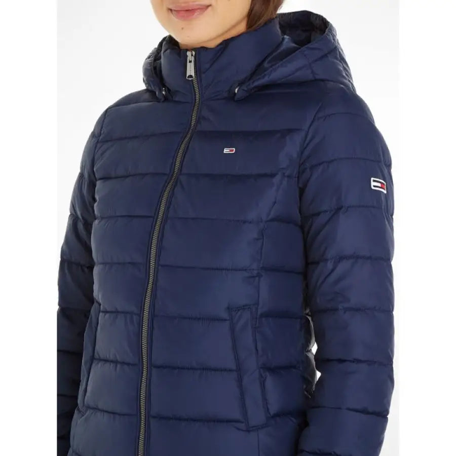 Navy blue quilted puffer jacket with hood and zipper from Tommy Hilfiger Jeans Women