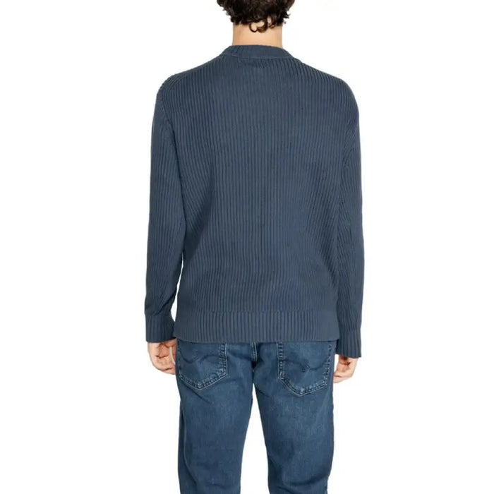 Navy blue ribbed sweater back view from Calvin Klein Men’s Knit Collection