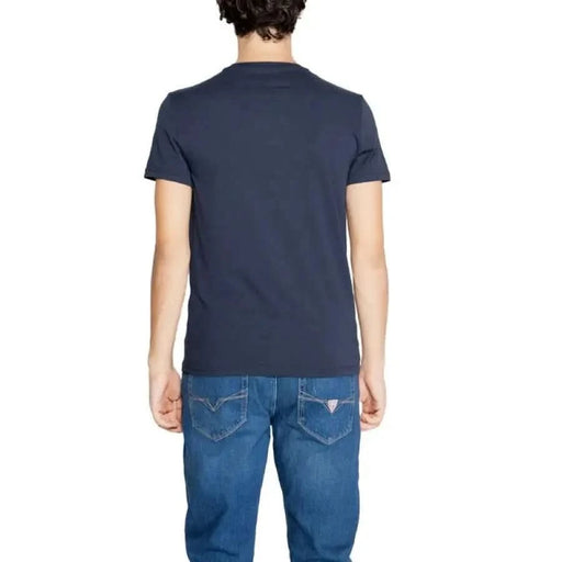 Navy blue short-sleeved t-shirt back view from Emporio Armani Underwear collection