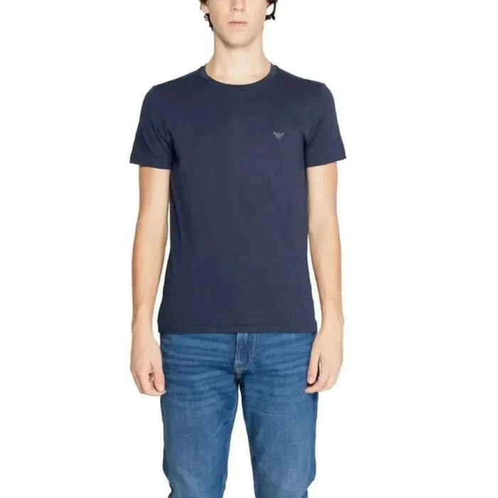 Navy blue short-sleeved t-shirt with logo, part of Emporio Armani Underwear collection