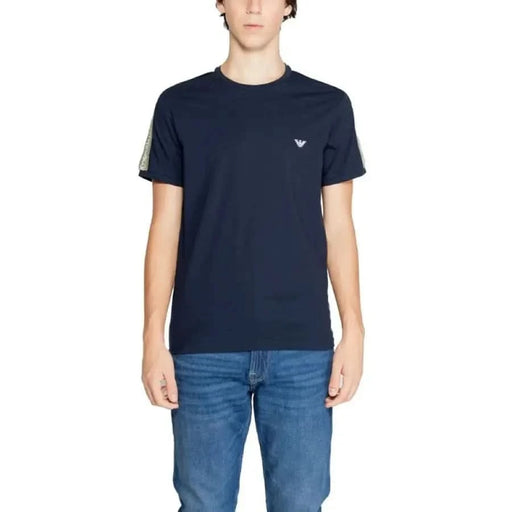 Navy blue short-sleeved Emporio Armani t-shirt with chest logo for men