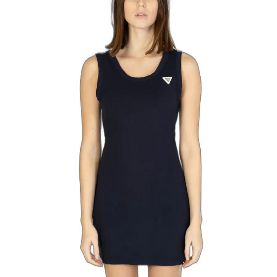 Guess Active Women’s Navy Blue Sleeveless Bodycon Dress with Triangular Logo on Chest