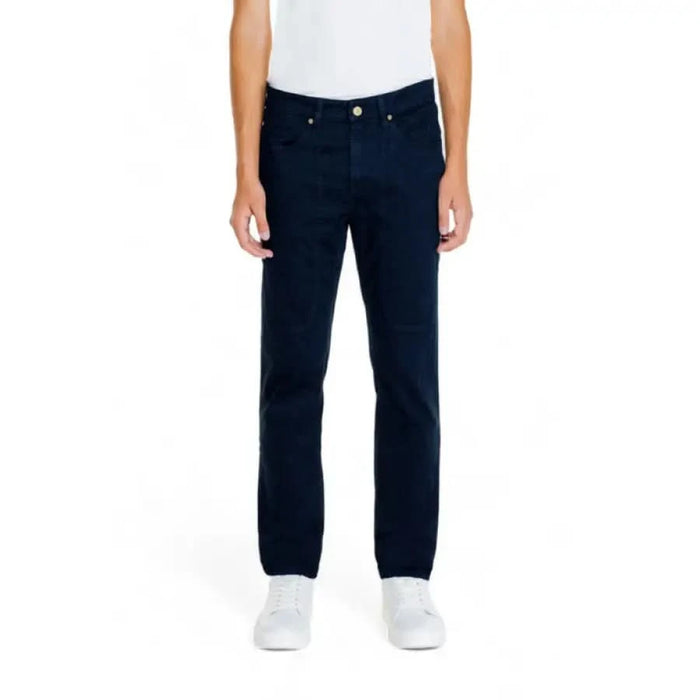 Navy blue straight-leg jeans with five-pocket design - Jeckerson Men Trousers