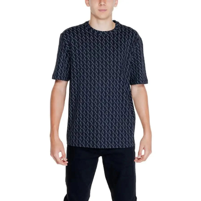 Navy blue geometric pattern t-shirt from Armani Exchange for women