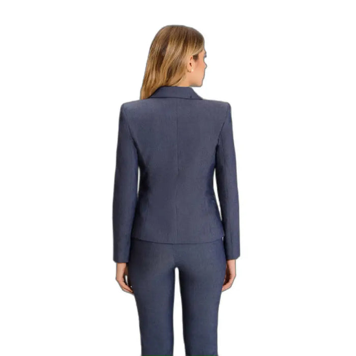 Navy blue tailored business suit jacket back view from Rinascimento Women Blazer