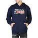 Navy blue Tommy Hilfiger hoodie with logo and SINCE 1985 text on the front