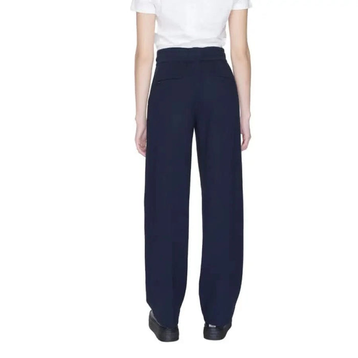 Navy blue wide-leg, high-waist trousers from Street One - Street One Women Trousers