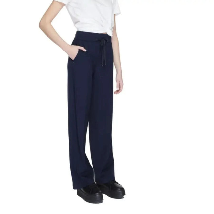 Navy blue wide-leg trousers with drawstring waist - Street One Women Trousers