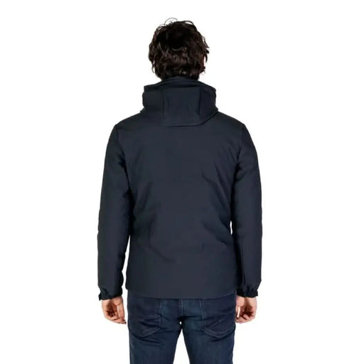 Navy blue winter jacket viewed from the back by Hydra Clothing for men