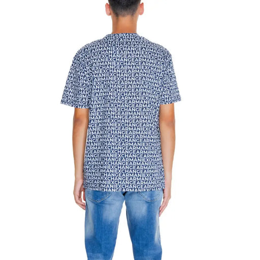 Navy and white patterned t-shirt with text print design from Armani Exchange Men T-Shirt