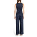 Navy and white striped Rinascimento Women’s Blue Pinstripe Jumpsuit displayed elegantly