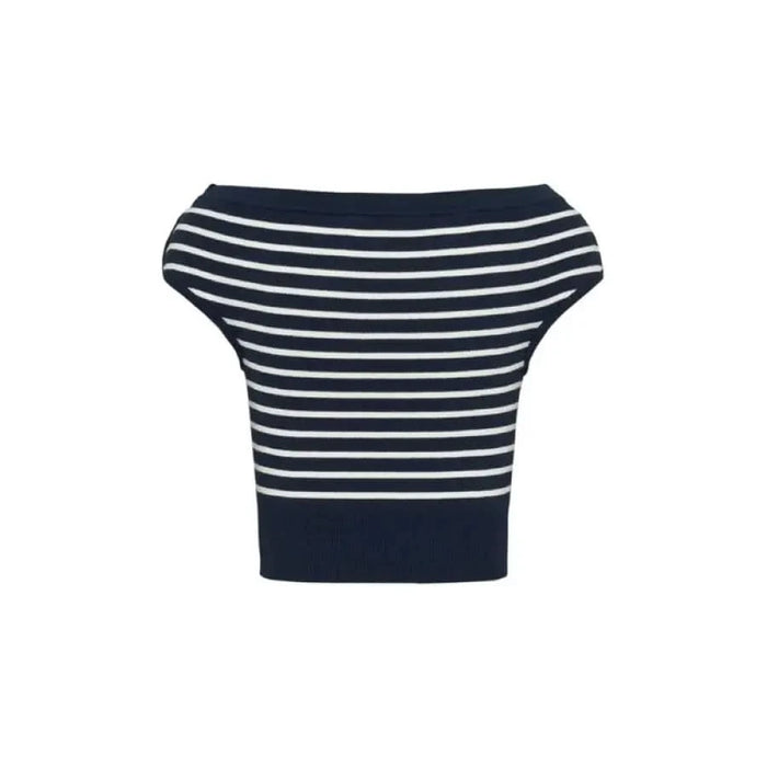 Navy and white striped crop top with boat neckline by Tommy Hilfiger for women