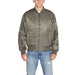 Olive green bomber jacket by Calvin Klein featuring front zipper closure for men