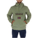 Olive green Napapijri pullover jacket featuring Norwegian flag patch for men