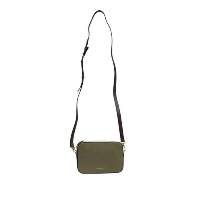 Olive green rectangular crossbody bag with black adjustable strap by Coccinelle