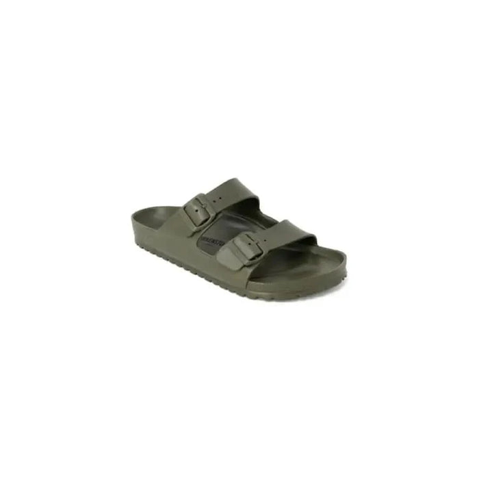 Olive green Birkenstock women’s sandal with adjustable straps and contoured footbed