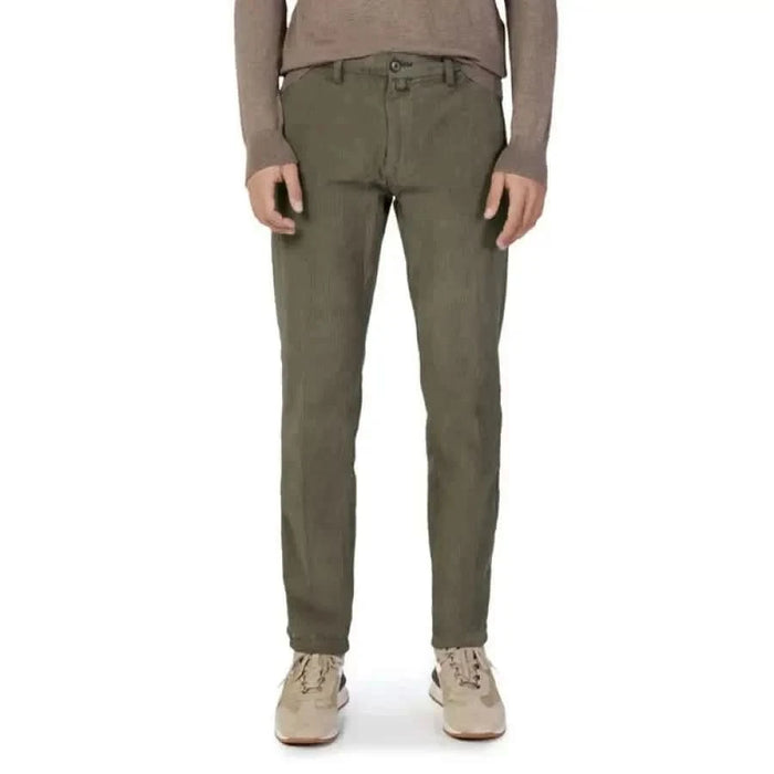 Olive Green Slim-fit Chino Pants with Pockets and Belt Loops Borghese Men Trousers