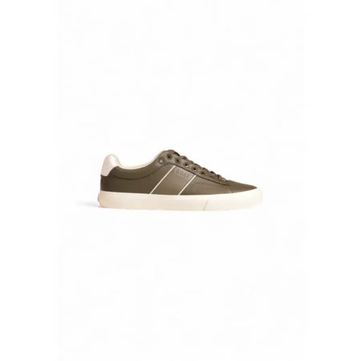 Olive green Boss Men Sneakers with white accents and cream-colored sole