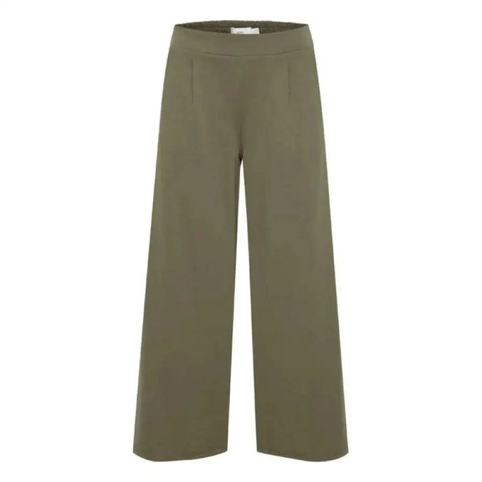 Olive green wide-leg trousers with high waistband - Ichi - Ichi Women Trousers