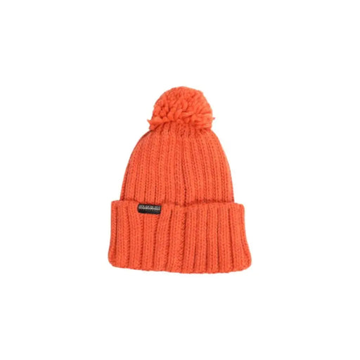 Orange knit winter beanie with pom-pom from Napapijri Men’s Cape for fall and winter