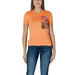 Orange t-shirt by Desigual featuring floral embroidery on chest pocket