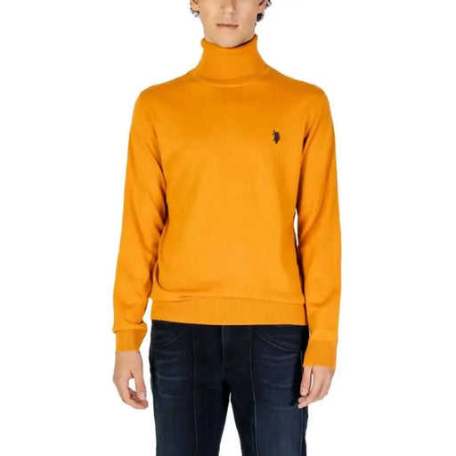 Orange turtleneck sweater with dark logo emblem for U.S. Polo Assn. Men Knitwear