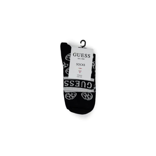 Black GUESS branded socks featuring decorative patterns from Guess Active Women Underwear