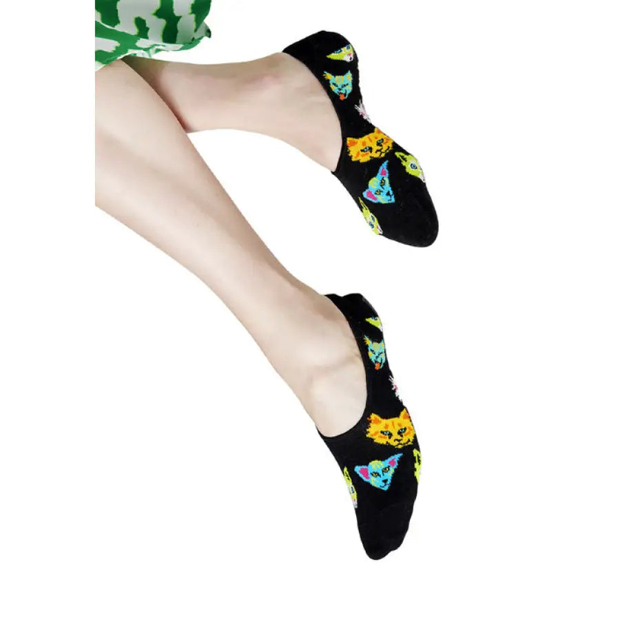 Black socks with colorful cat faces - Happy Socks Women’s Underwear