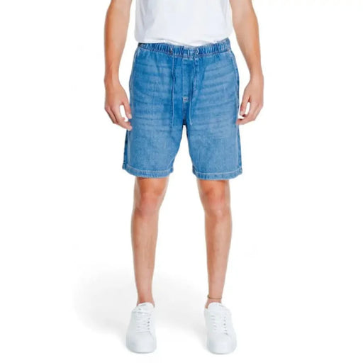 Jack & Jones Men Shorts - Blue denim shorts with an elastic waistband