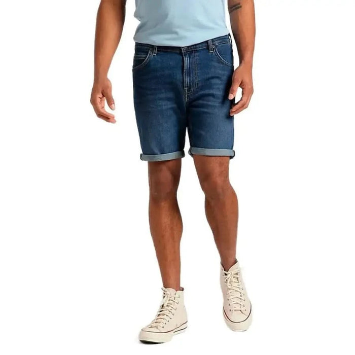 Lee - Lee Men Shorts Blue Denim Worn by Person with White Sneakers