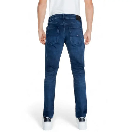 Back view of Tommy Hilfiger Men Jeans in blue denim showcasing stylish design