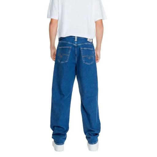 Pair of loose-fitting blue jeans viewed from behind for Replay Men Jeans product