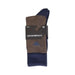 Pair of Emporio Armani dress socks in brown and navy for stylish men’s underwear