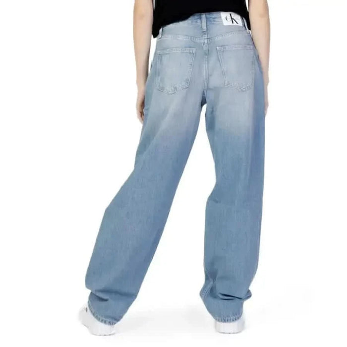 Pair of light blue baggy Calvin Klein jeans with signature waistband, Women Jeans