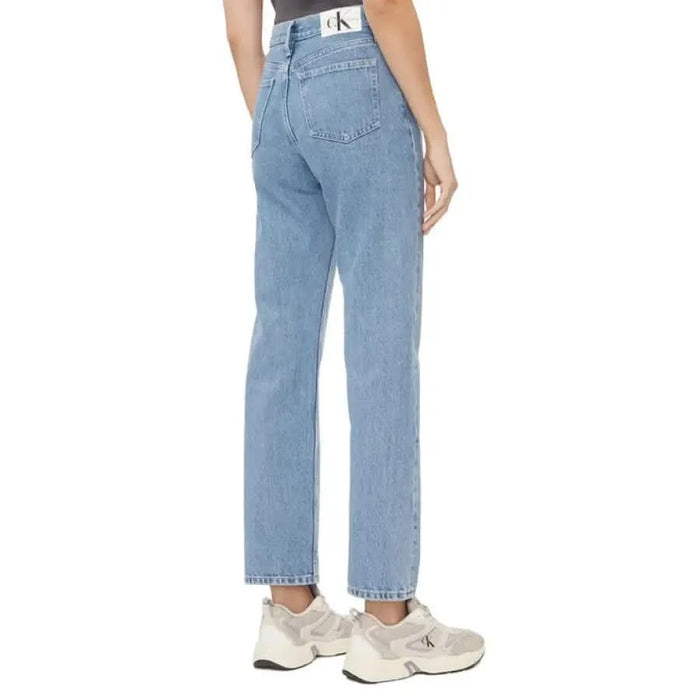 Light blue straight-leg jeans with Calvin Klein waistband for women