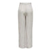 Pair of light-colored, vertically striped wide-leg trousers with an elastic waistband