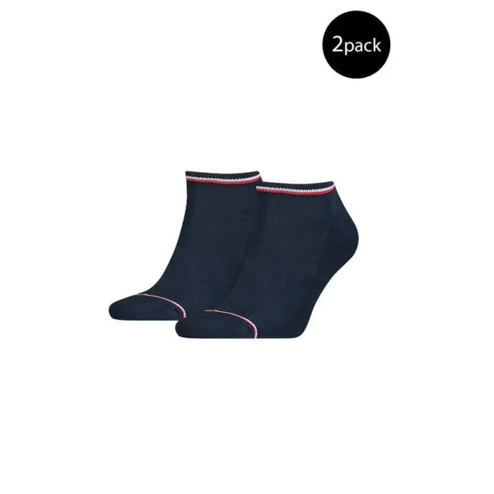 Navy Blue Ankle Socks with Red and White Striped Trim from Tommy Hilfiger Men Underwear Collection