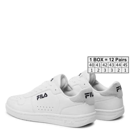 Pair of white Fila Men Sneakers featuring distinctive black logo branding