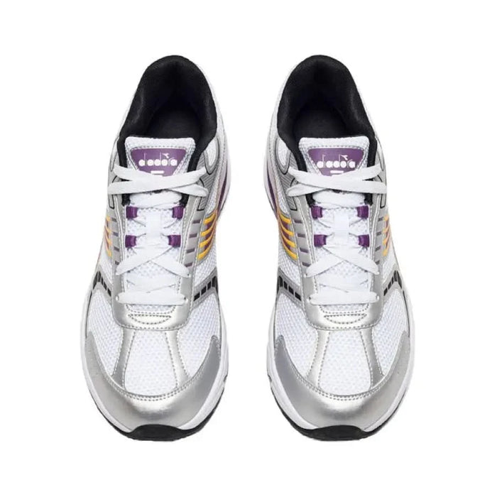 White and gray Diadora Men Sneakers with purple and orange accents