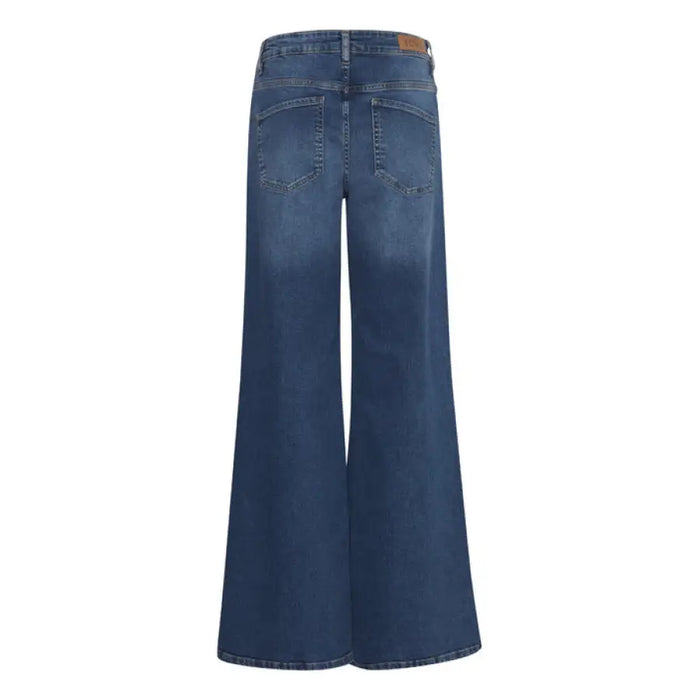 Pair of wide-leg blue jeans with flared bottoms from Ichi Women Jeans collection