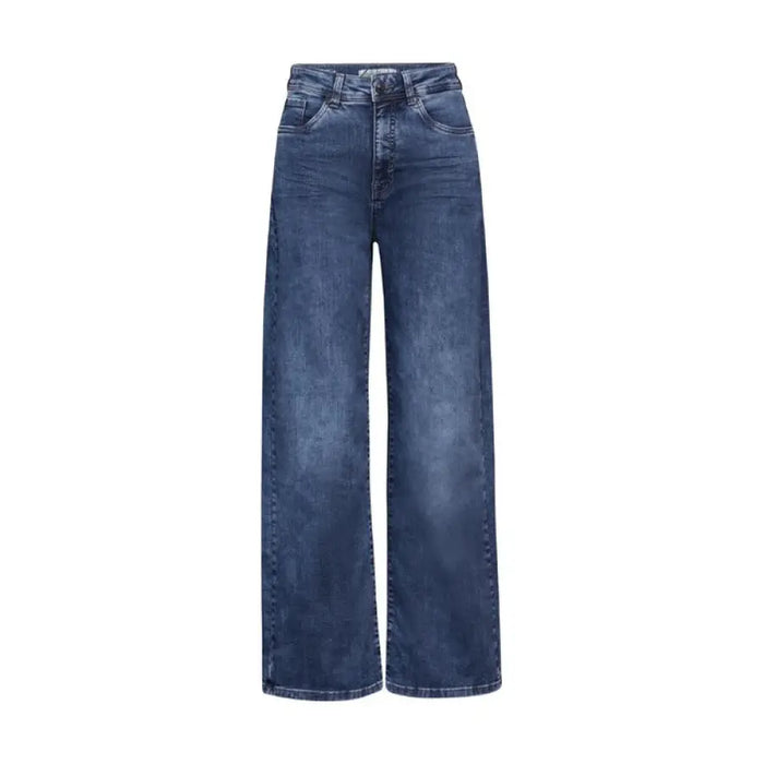 Wide-leg blue jeans with a faded appearance from Street One Women Jeans collection