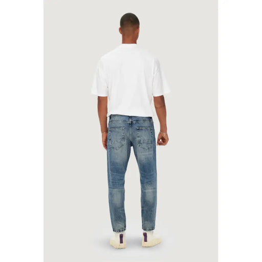 Patchwork-style distressed light blue jeans with relaxed fit from Only & Sons 100% Cotton