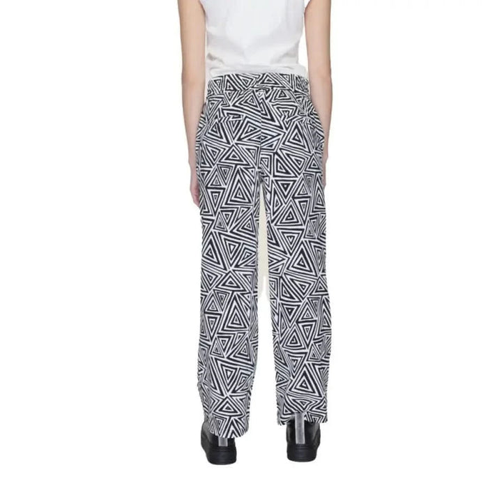 Street One Women Trousers: Patterned wide-leg pants with geometric black and white triangles