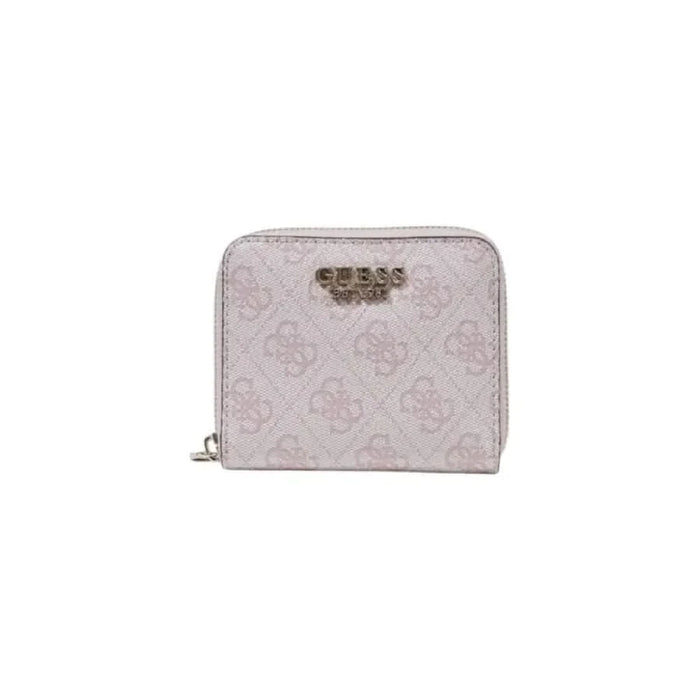 Pink Guess wallet featuring monogram pattern and zipper closure. Perfect for women