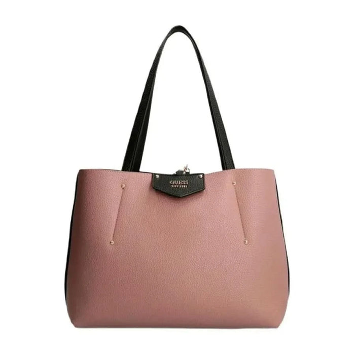 Pink leather handbag with black handles and trim from Guess Women Bag collection