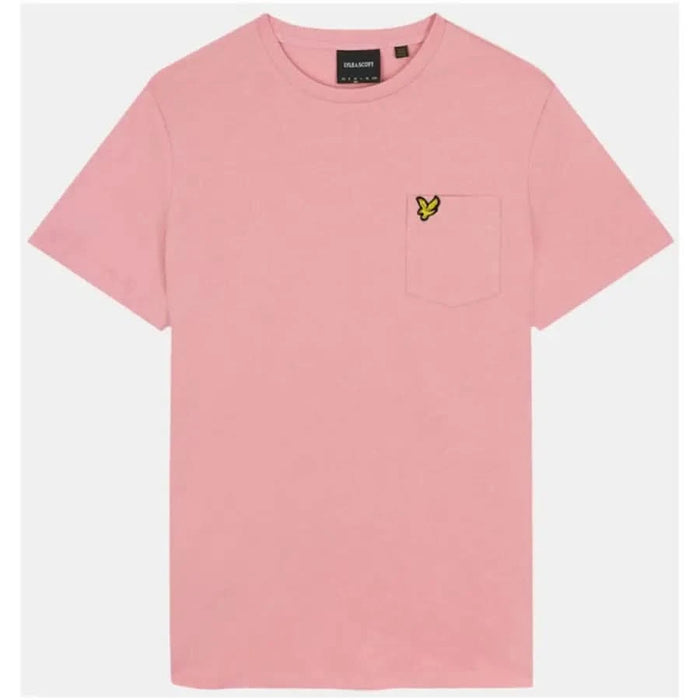 Lyle & Scott Men T-Shirt: Pink tee with yellow chest pocket logo