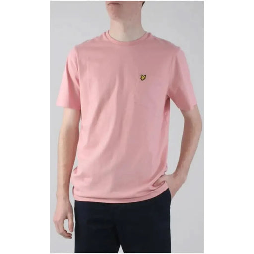 Lyle & Scott Men’s Pink T-Shirt with Small Yellow Chest Logo - Trendy Casual Wear