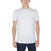 Armani Exchange Men T-Shirt white crew neck worn by model